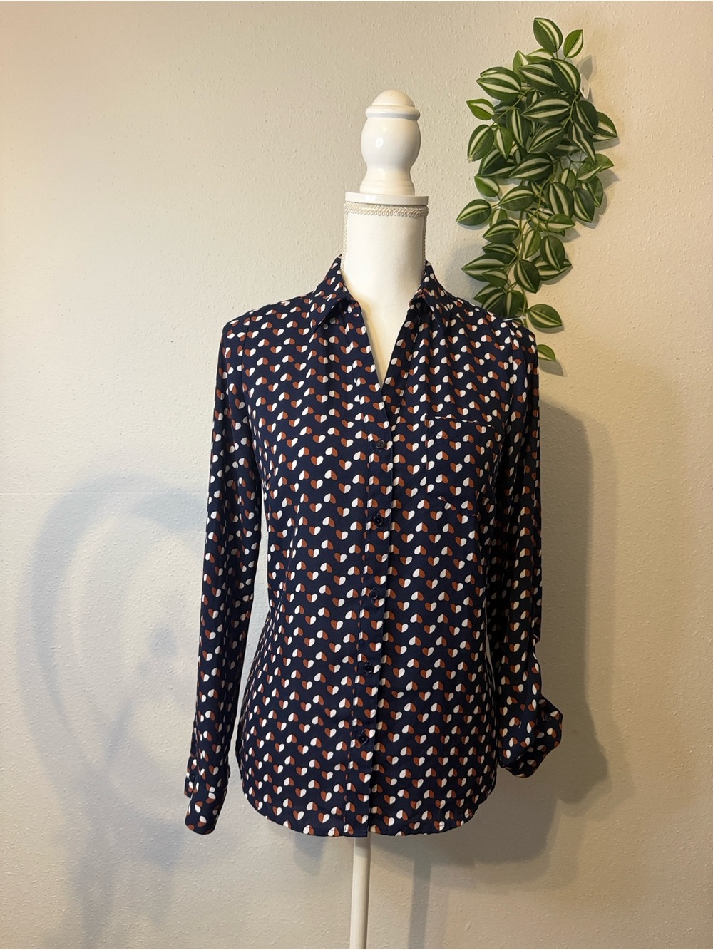 The Limited Navy Button-Down Shirt with Heart Print